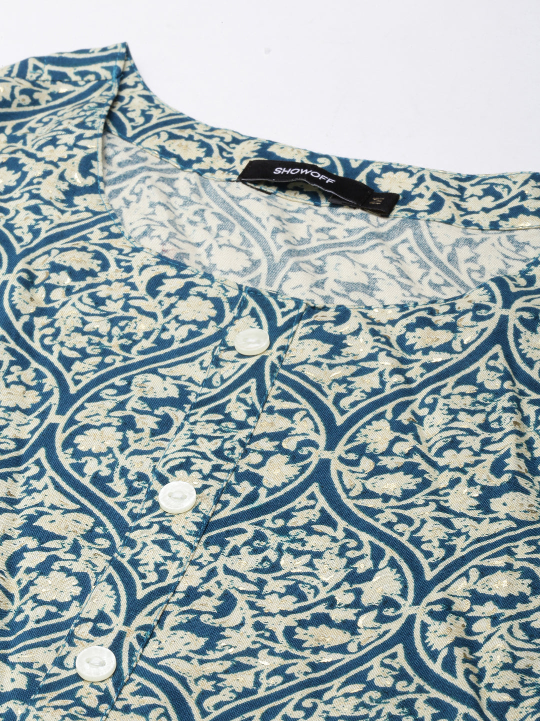 Women's Straight Teal Ethnic Motifs Kurta
