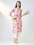 Women's Pink Floral Straight Kurta