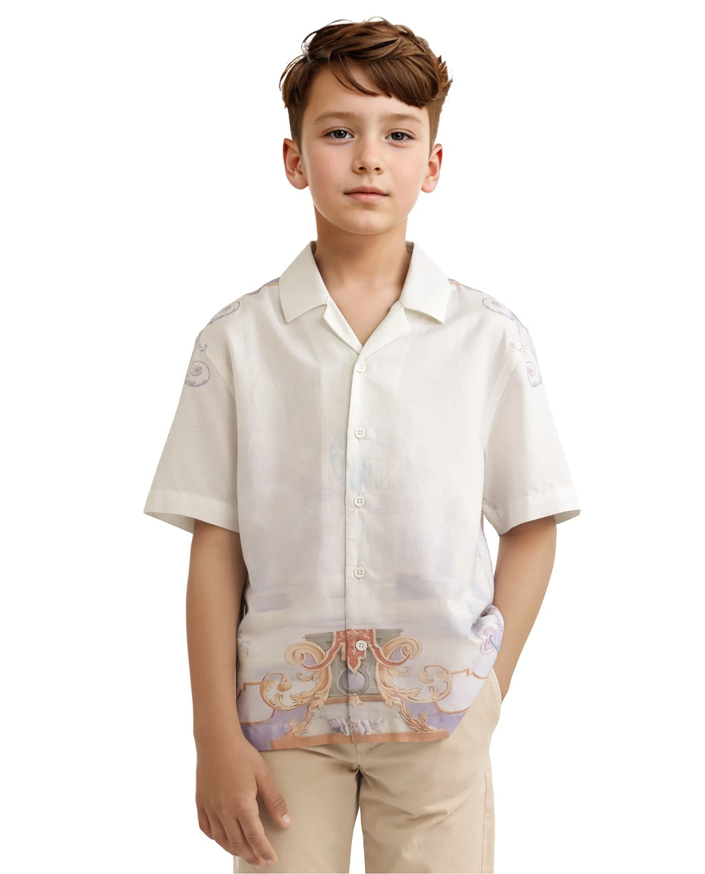 Rare Ones Kids Mysk Off White Modal Printed Button Closure Regular Fit Shirt
