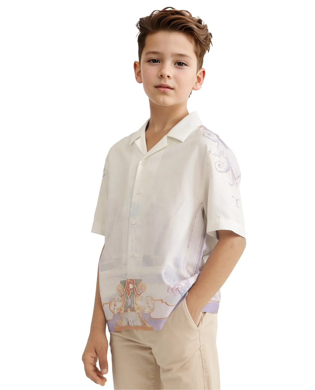 Rare Ones Kids Mysk Off White Modal Printed Button Closure Regular Fit Shirt