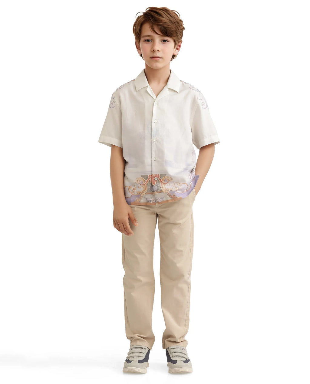 Rare Ones Kids Mysk Off White Modal Printed Button Closure Regular Fit Shirt