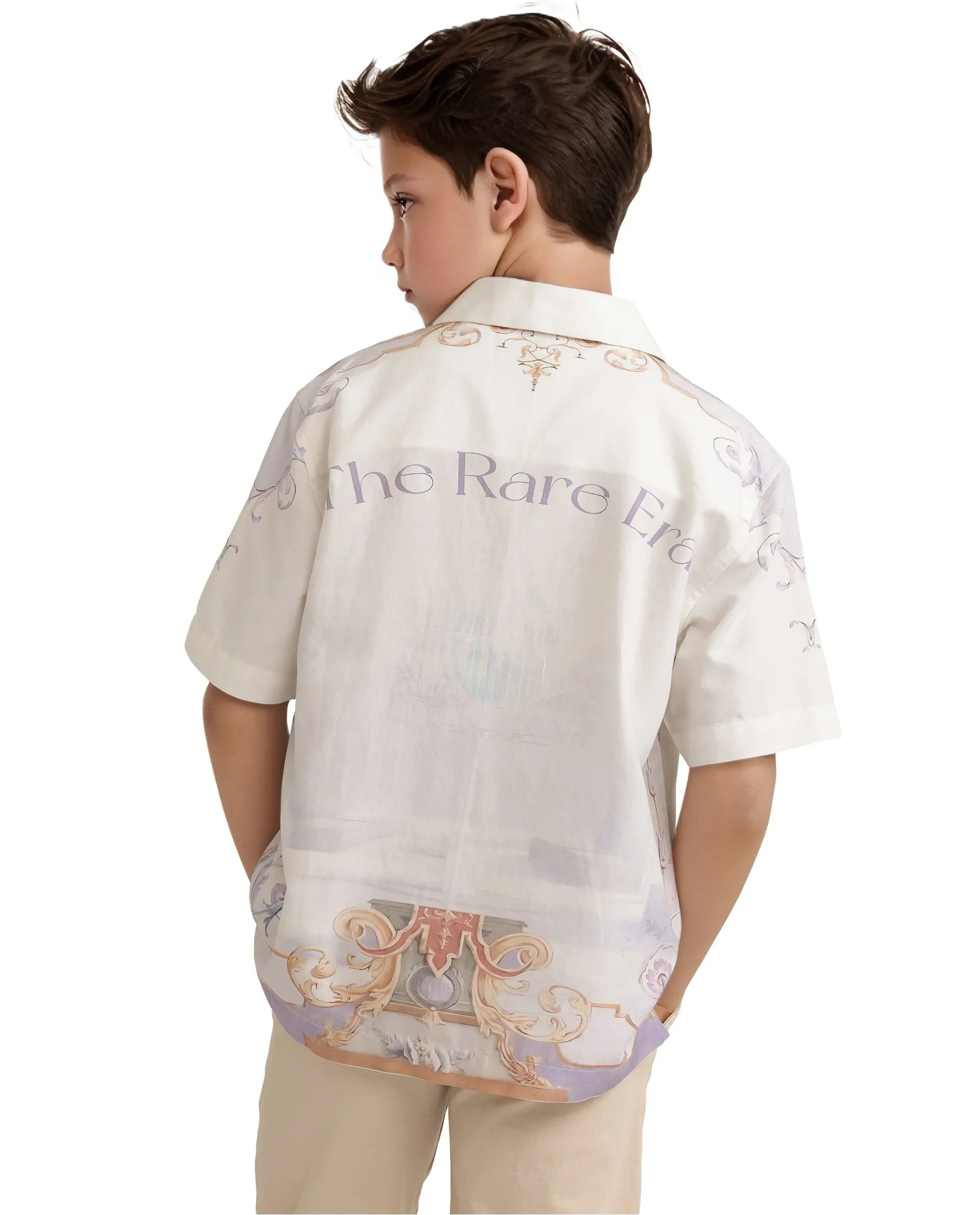 Rare Ones Kids Mysk Off White Modal Printed Button Closure Regular Fit Shirt