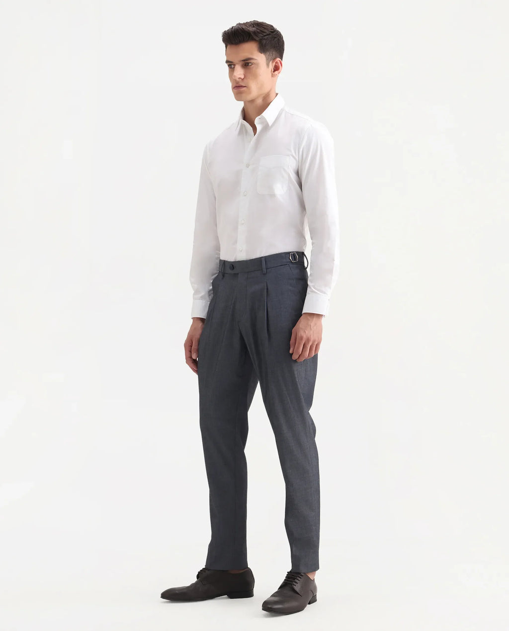 Rare Rabbit Men's Naji Blue Cotton Blend Plain Relaxed Fit Trouser