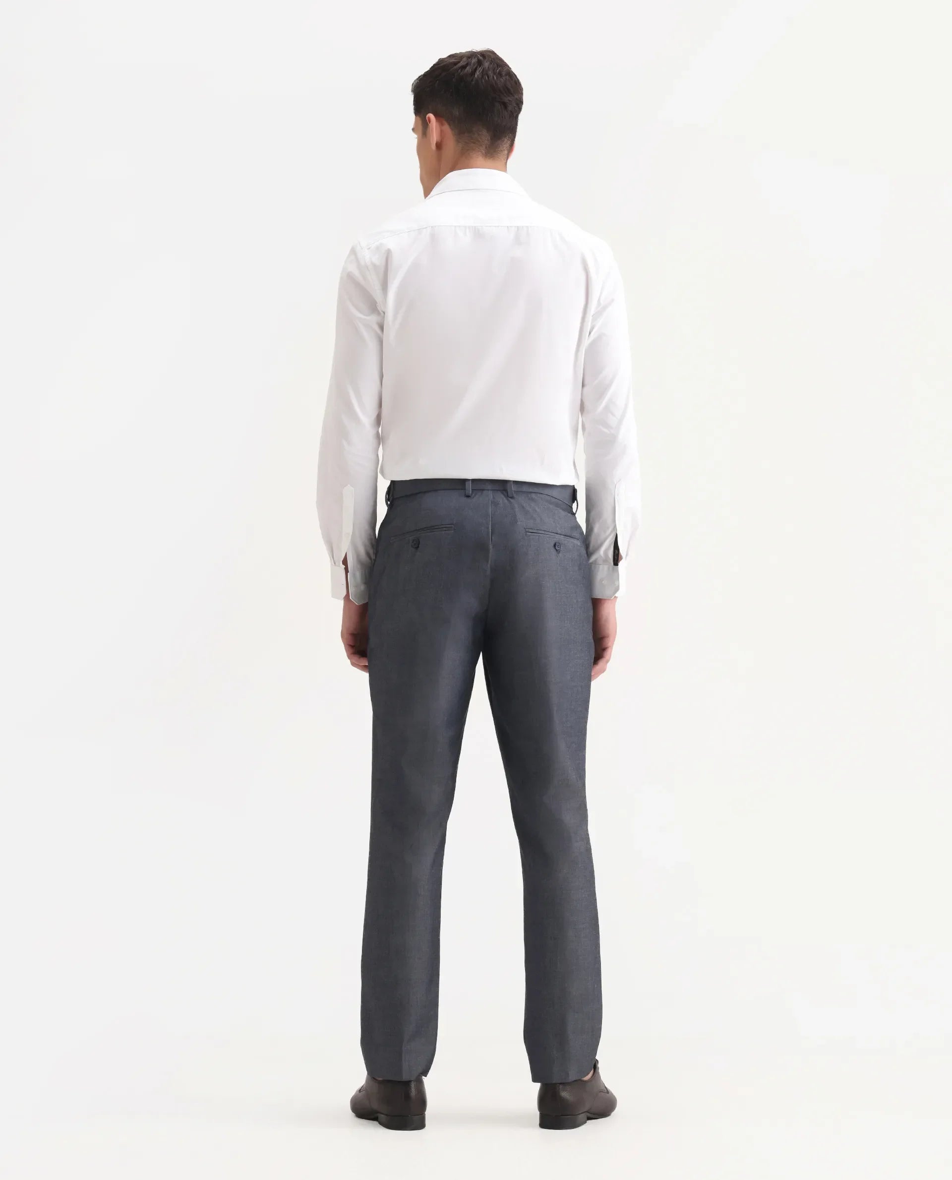 Rare Rabbit Men's Naji Blue Cotton Blend Plain Relaxed Fit Trouser