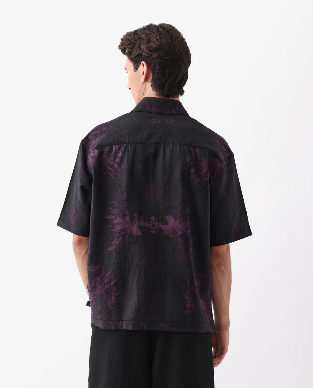 Rare Rabbit Men's Nao Black Viscose Abstract Print Boxy Fit Half Sleeve Collared Shirt