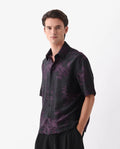 Rare Rabbit Men's Nao Black Viscose Abstract Print Boxy Fit Half Sleeve Collared Shirt