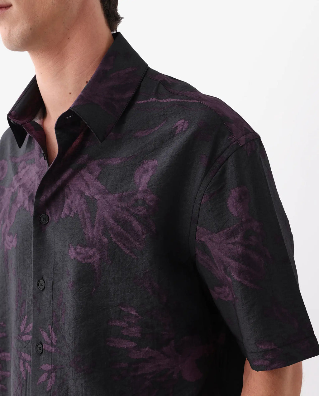 Rare Rabbit Men's Nao Black Viscose Abstract Print Boxy Fit Half Sleeve Collared Shirt