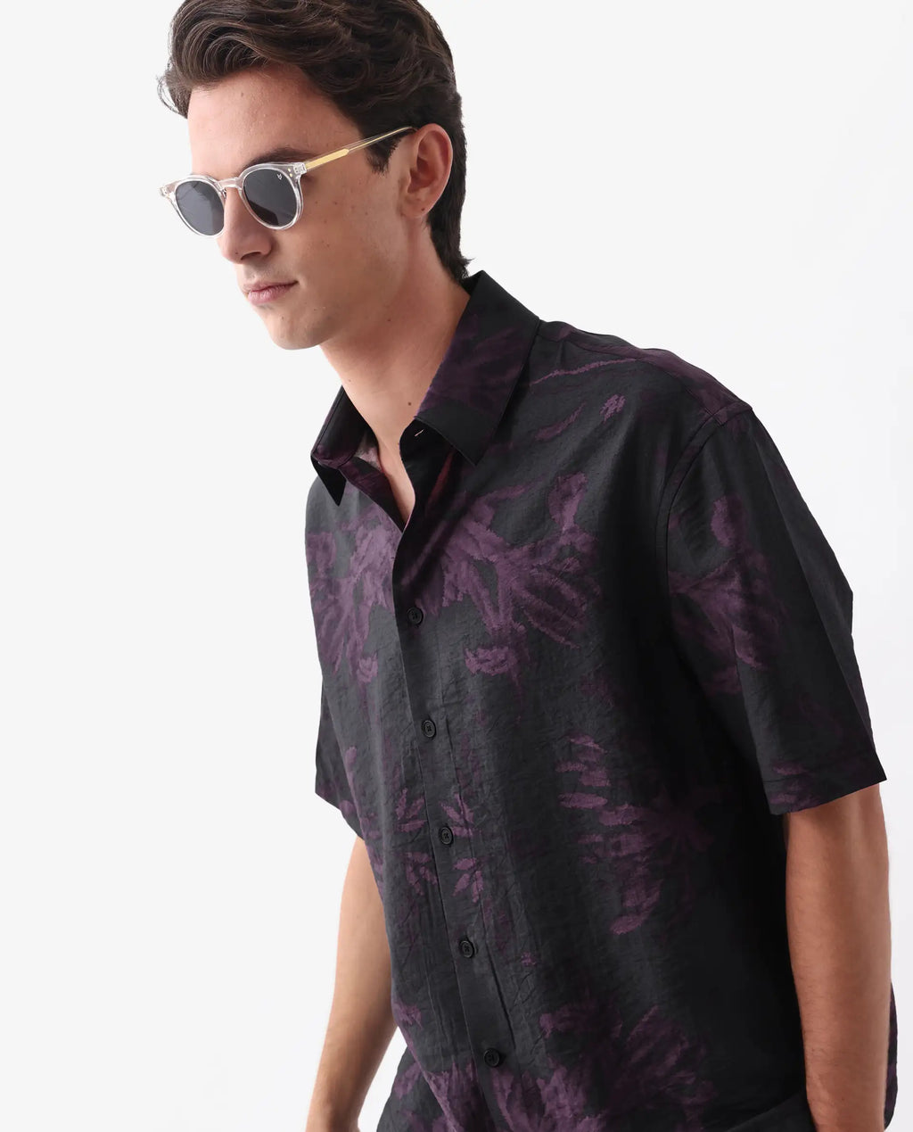 Rare Rabbit Men's Nao Black Viscose Abstract Print Boxy Fit Half Sleeve Collared Shirt