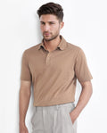 Rare Rabbit Men's Nark Dusky Brown Cotton Textured Regular Fit Half Sleeve Polo