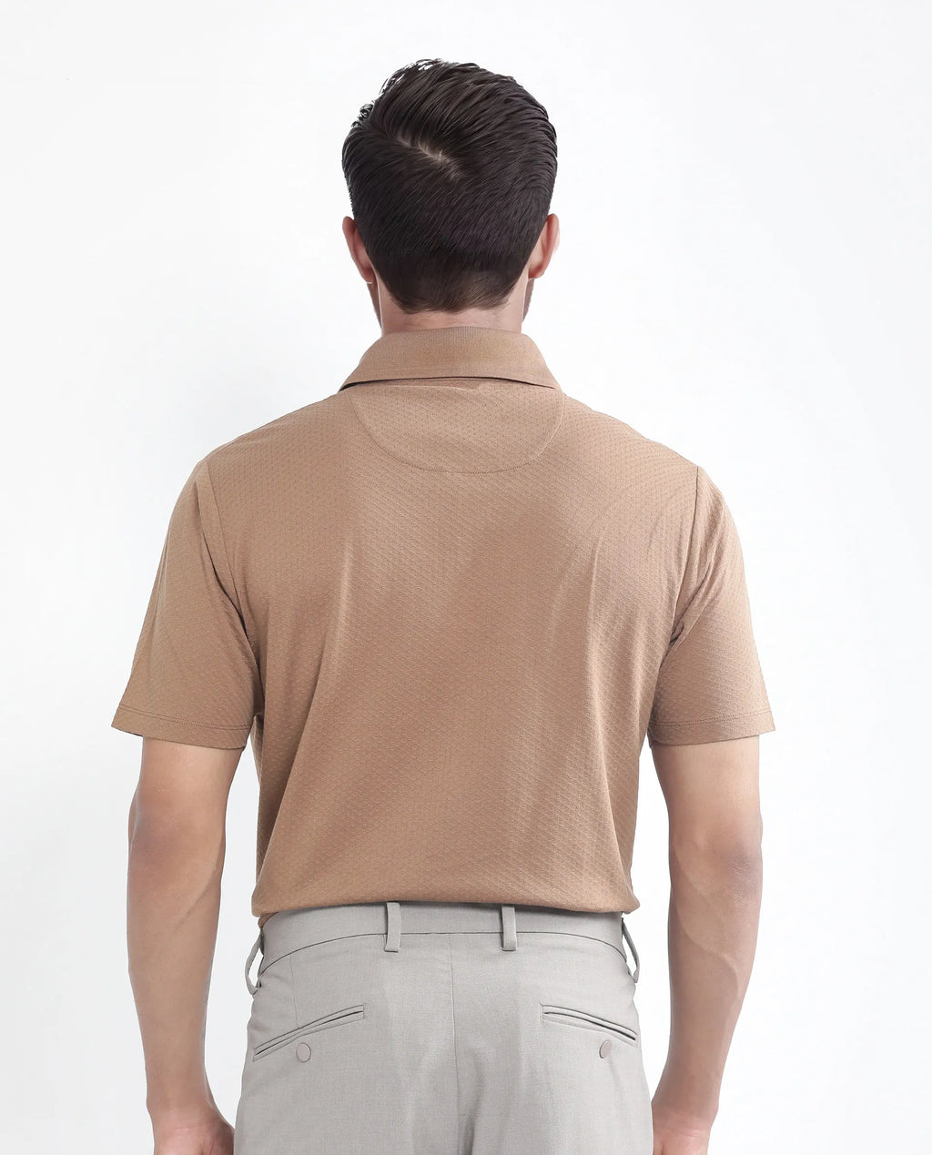 Rare Rabbit Men's Nark Dusky Brown Cotton Textured Regular Fit Half Sleeve Polo