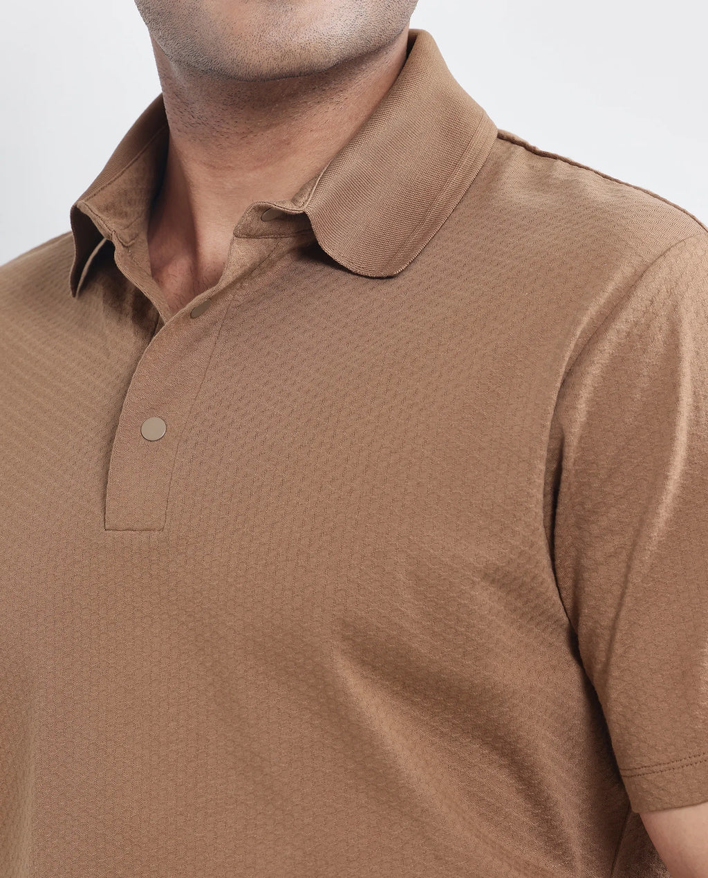 Rare Rabbit Men's Nark Dusky Brown Cotton Textured Regular Fit Half Sleeve Polo