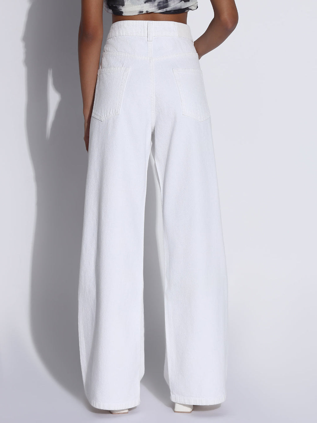 Women's Solid White Wide Leg Jeans