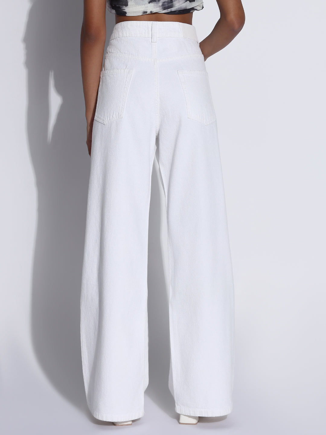 Women's Solid White Wide Leg Jeans