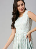 Women's Casual Printed Fit and Flare Blue Dress