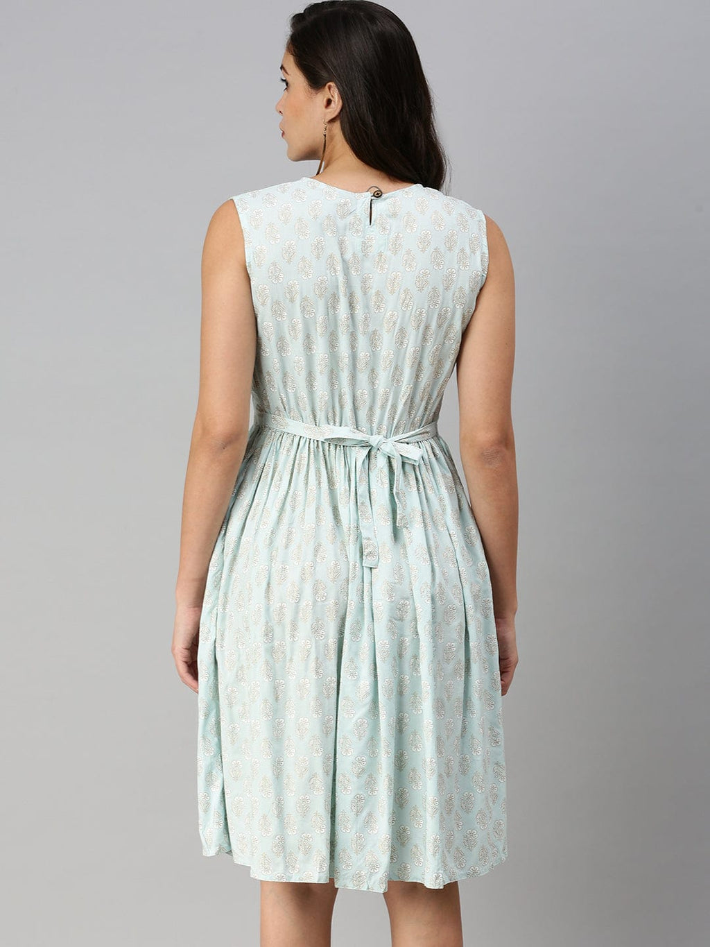 Women's Casual Printed Fit and Flare Blue Dress