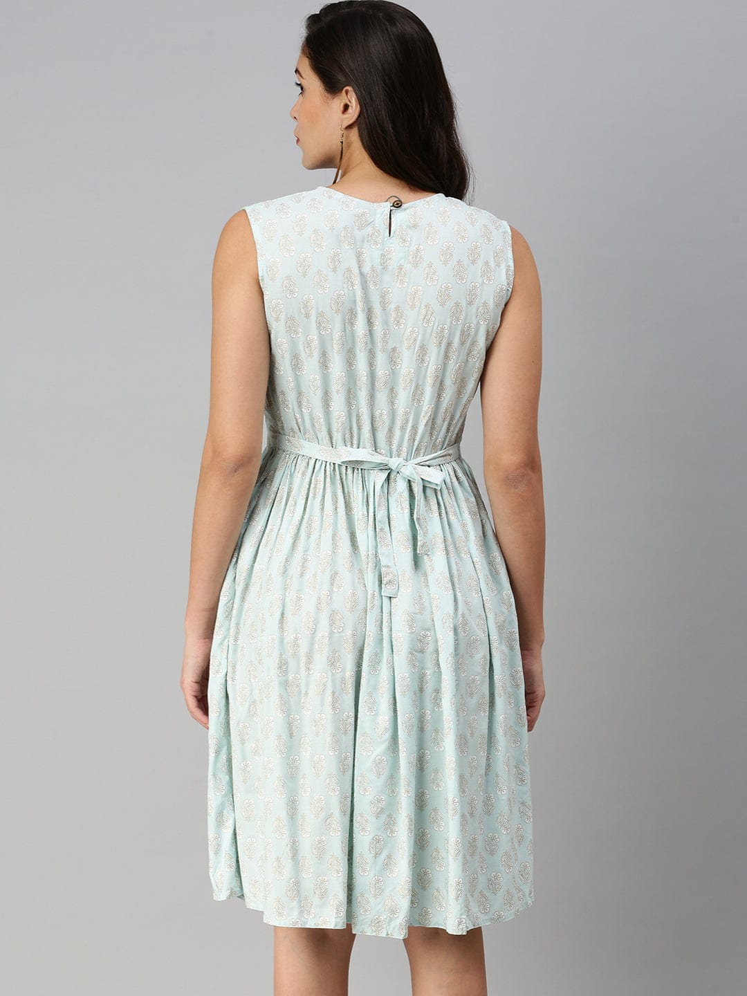 Women's Casual Printed Fit and Flare Blue Dress