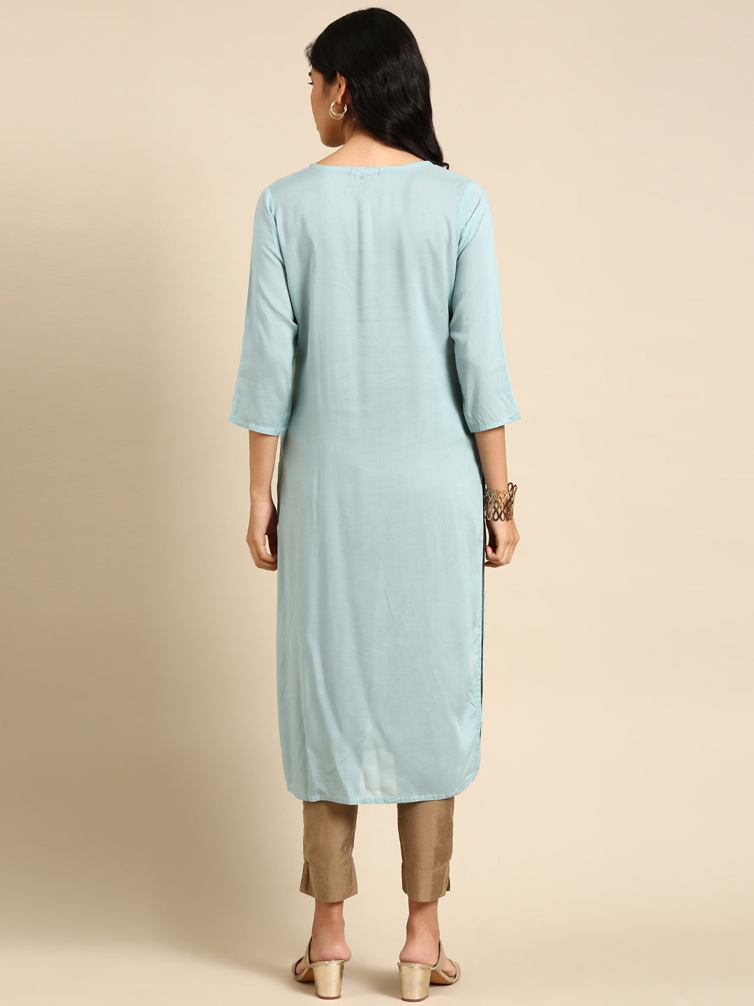 Women's Blue Gotta Patti Chanderi Silk Straight Kurta
