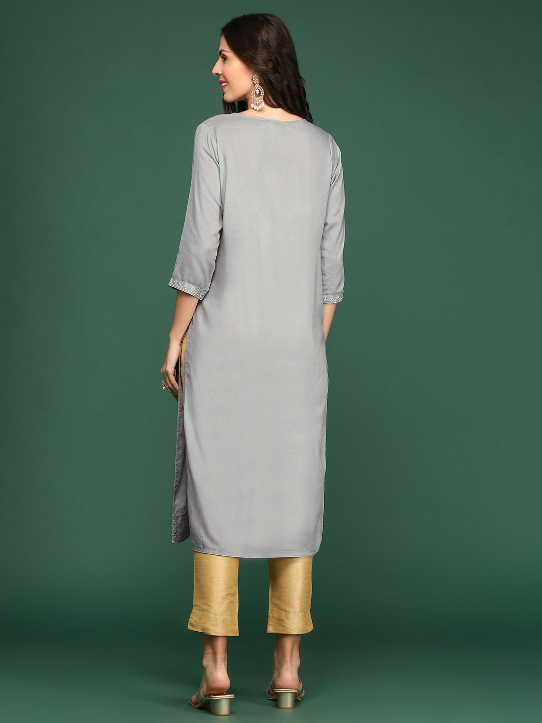 Women's Printed Grey Straight Kurta