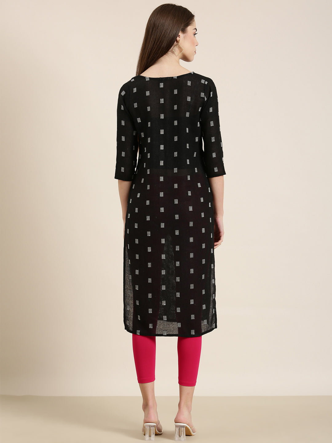 Women's Black Ethnic Motifs Embroidered Tie-Up Neck Straight Kurta