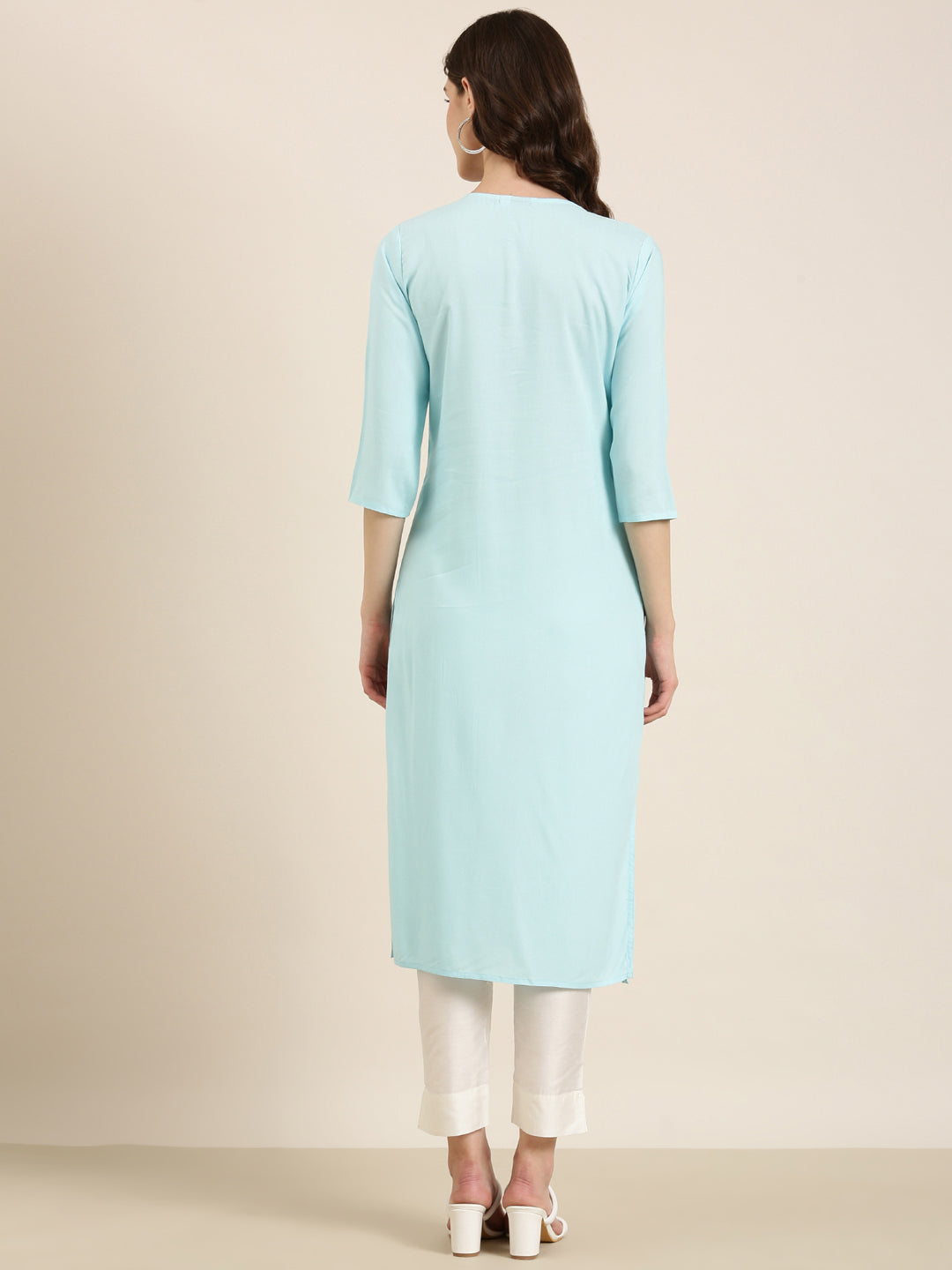 Women's Blue Ethnic Motifs Straight Kurta