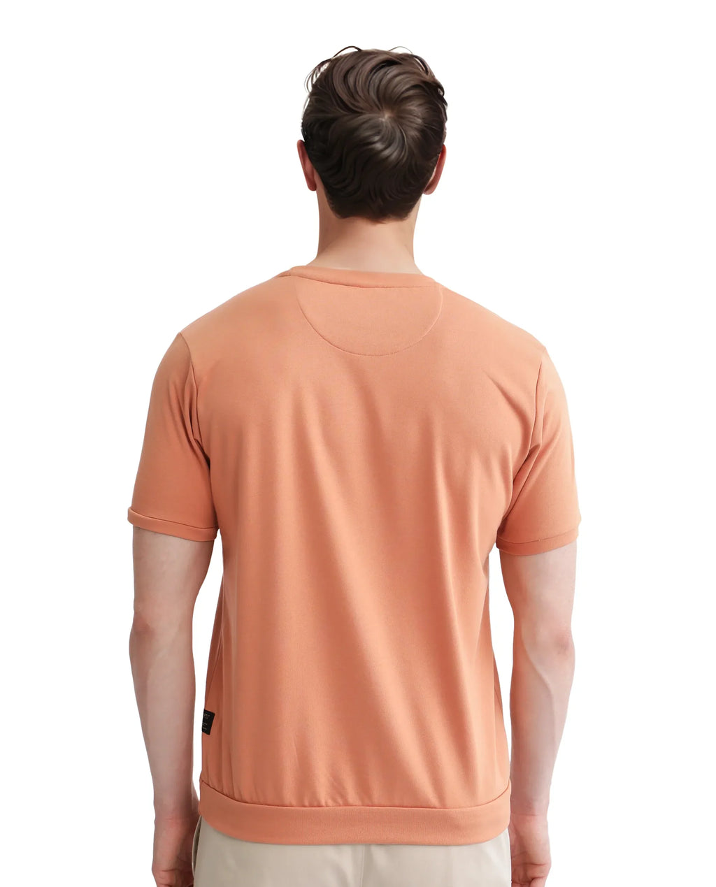 Rare Rabbit Men's Nor-3 Dusky Orange Cotton Blend Embroidered Oversized Fit Half Sleeve Crew Neck T-Shirt