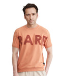 Rare Rabbit Men's Nor-3 Dusky Orange Cotton Blend Embroidered Oversized Fit Half Sleeve Crew Neck T-Shirt
