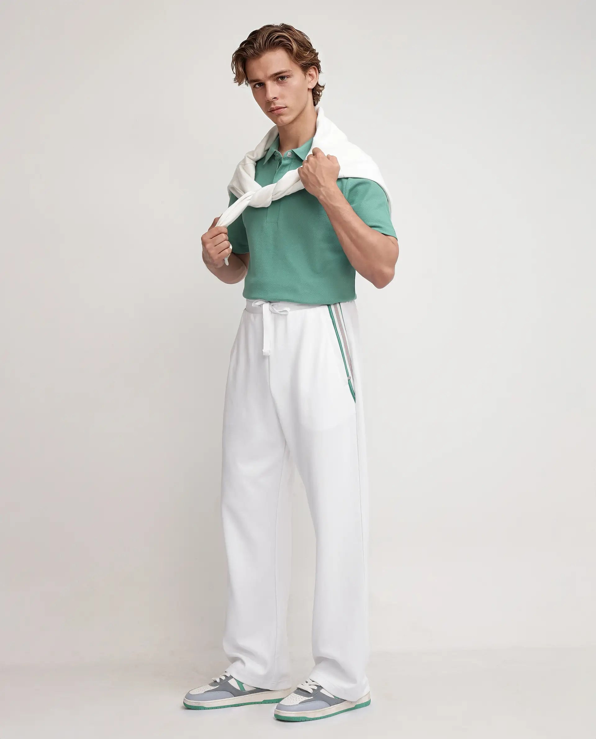 Rare Rabbit Men's Oblic White Cotton Blend Plain Relaxed Fit Track Pant