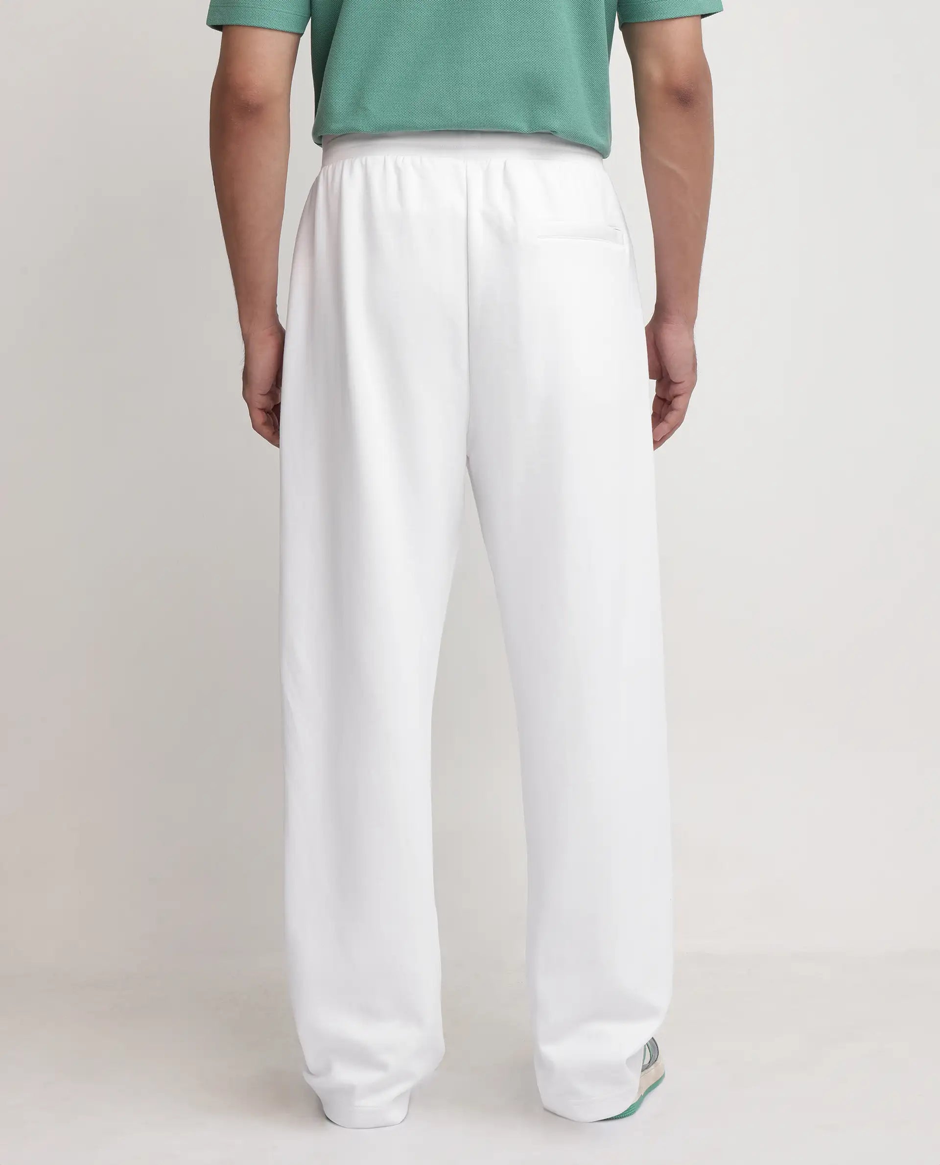 Rare Rabbit Men's Oblic White Cotton Blend Plain Relaxed Fit Track Pant