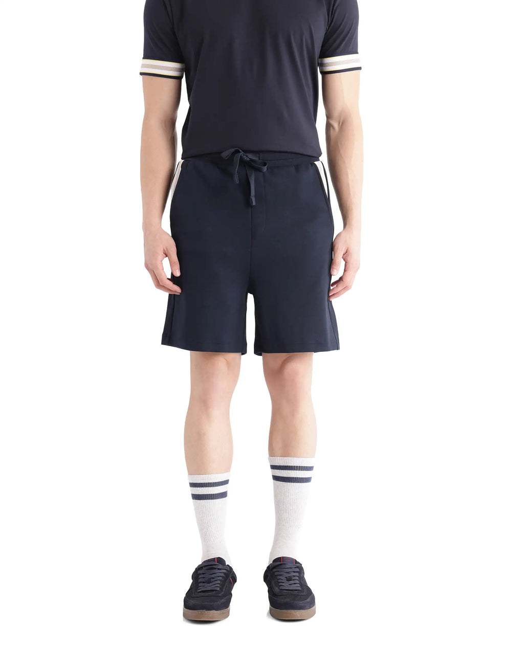 Rare Rabbit Men's Obl Navy Cotton Blend Plain Relaxed Fit Shorts