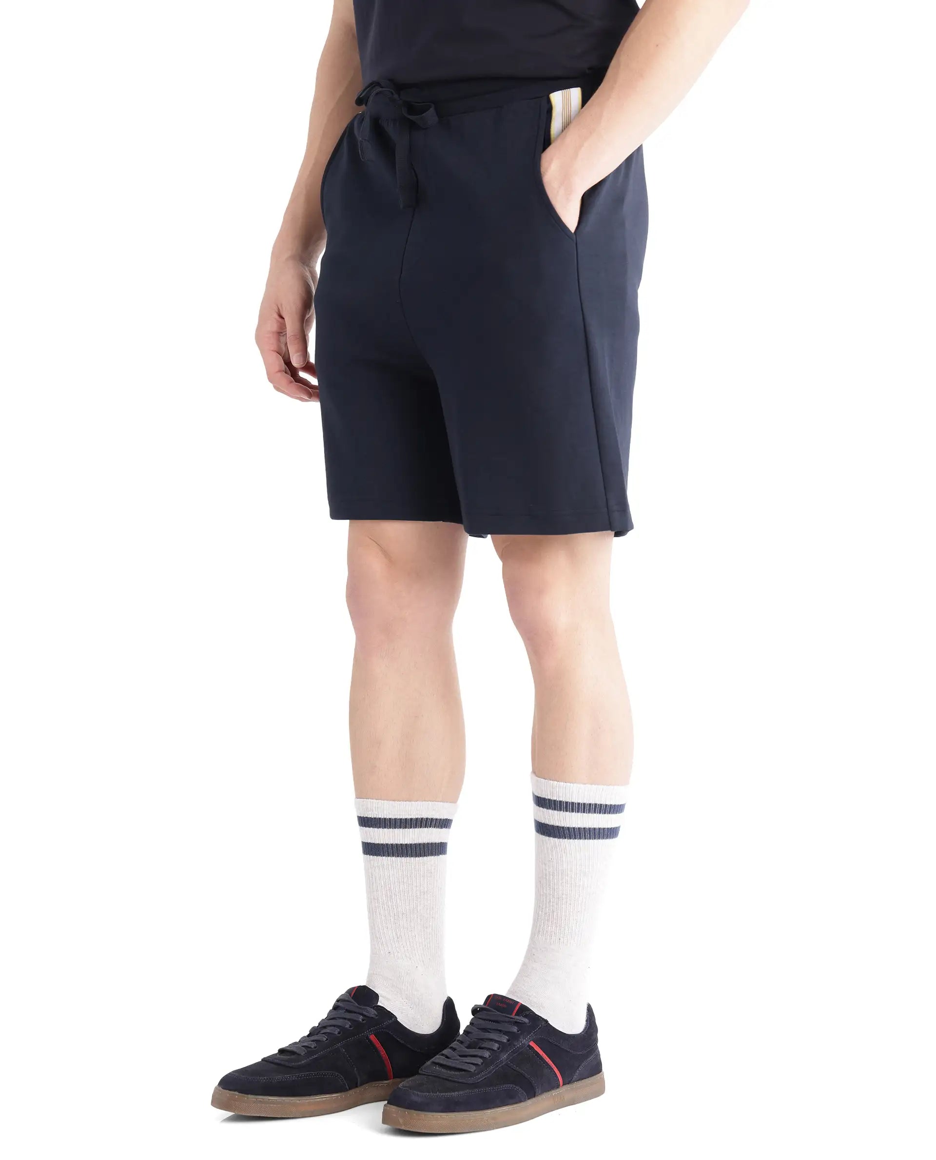 Rare Rabbit Men's Obl Navy Cotton Blend Plain Relaxed Fit Shorts
