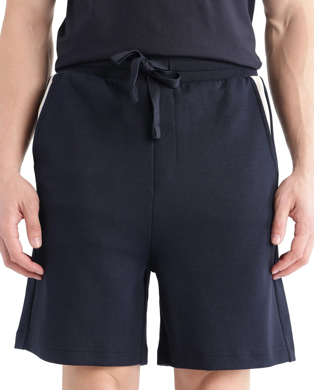 Rare Rabbit Men's Obl Navy Cotton Blend Plain Relaxed Fit Shorts