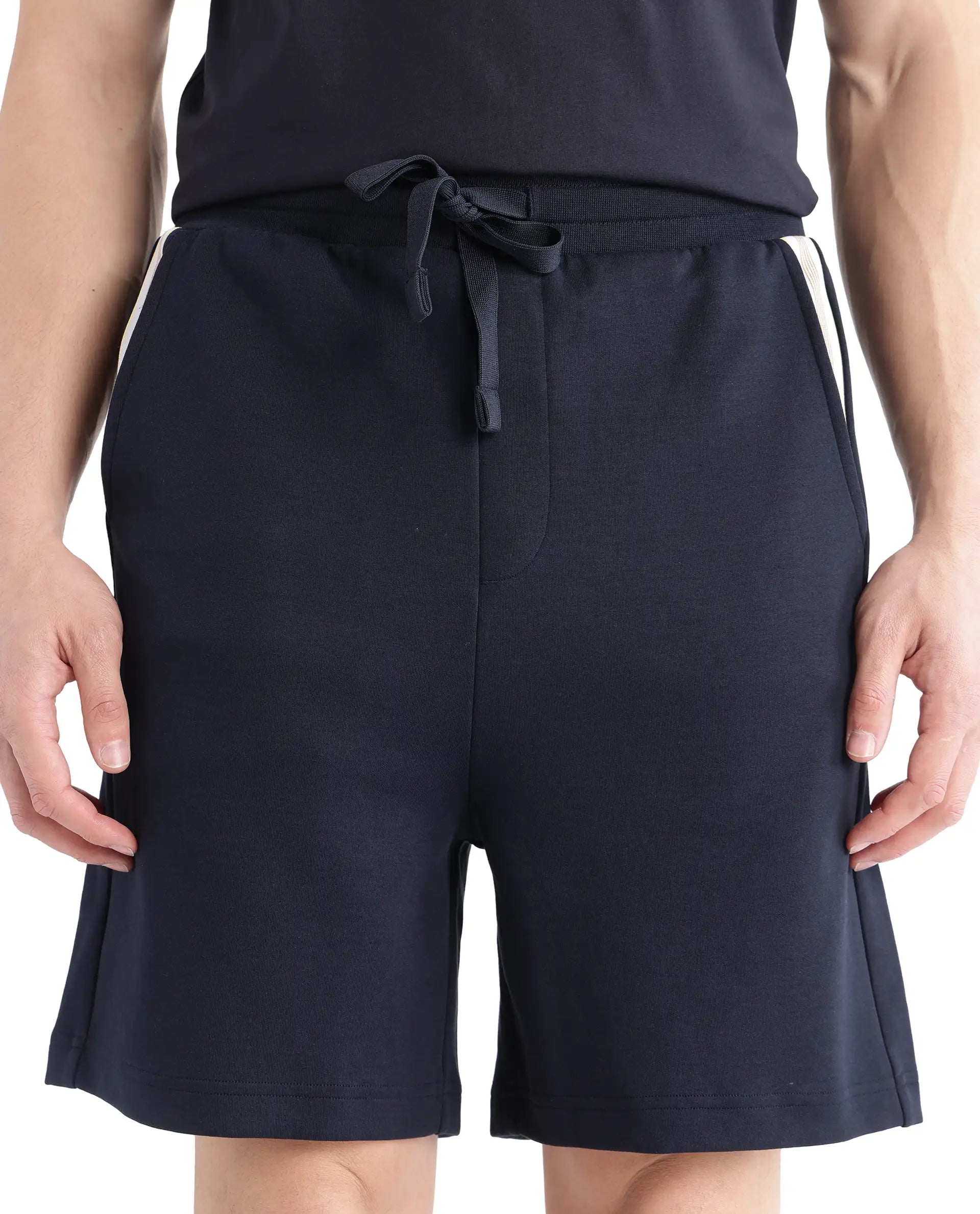 Rare Rabbit Men's Obl Navy Cotton Blend Plain Relaxed Fit Shorts