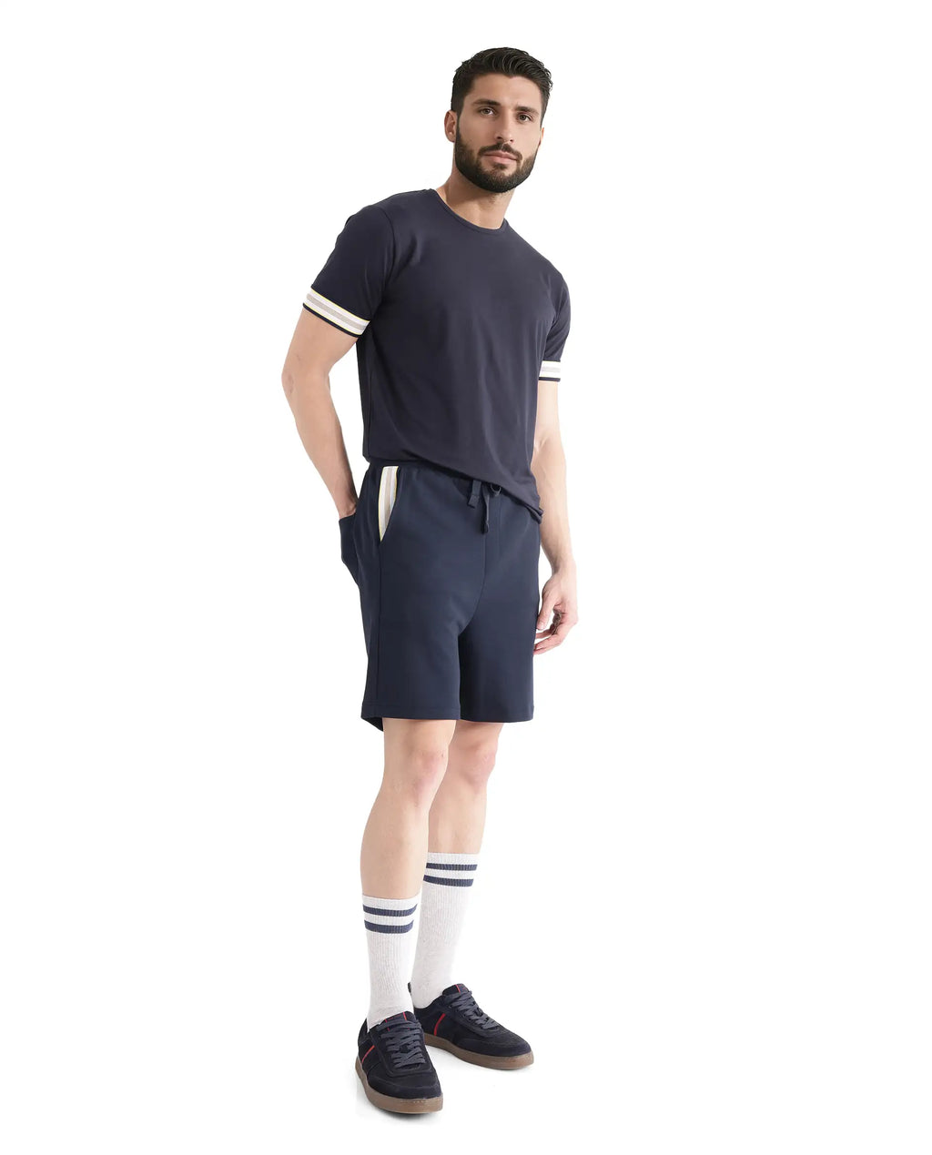 Rare Rabbit Men's Obl Navy Cotton Blend Plain Relaxed Fit Shorts