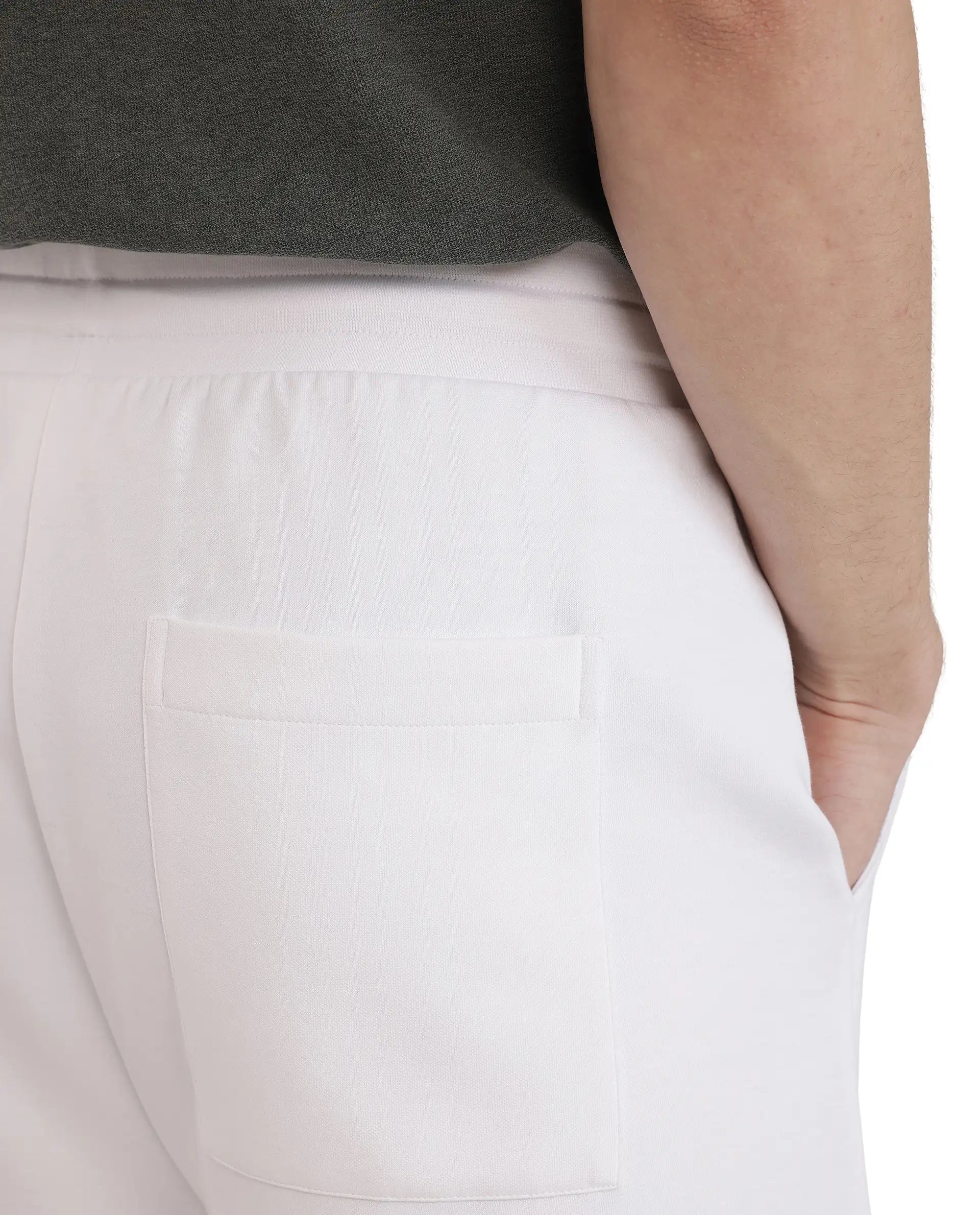 Rare Rabbit Men's Obl White Cotton Blend Plain Relaxed Fit Shorts