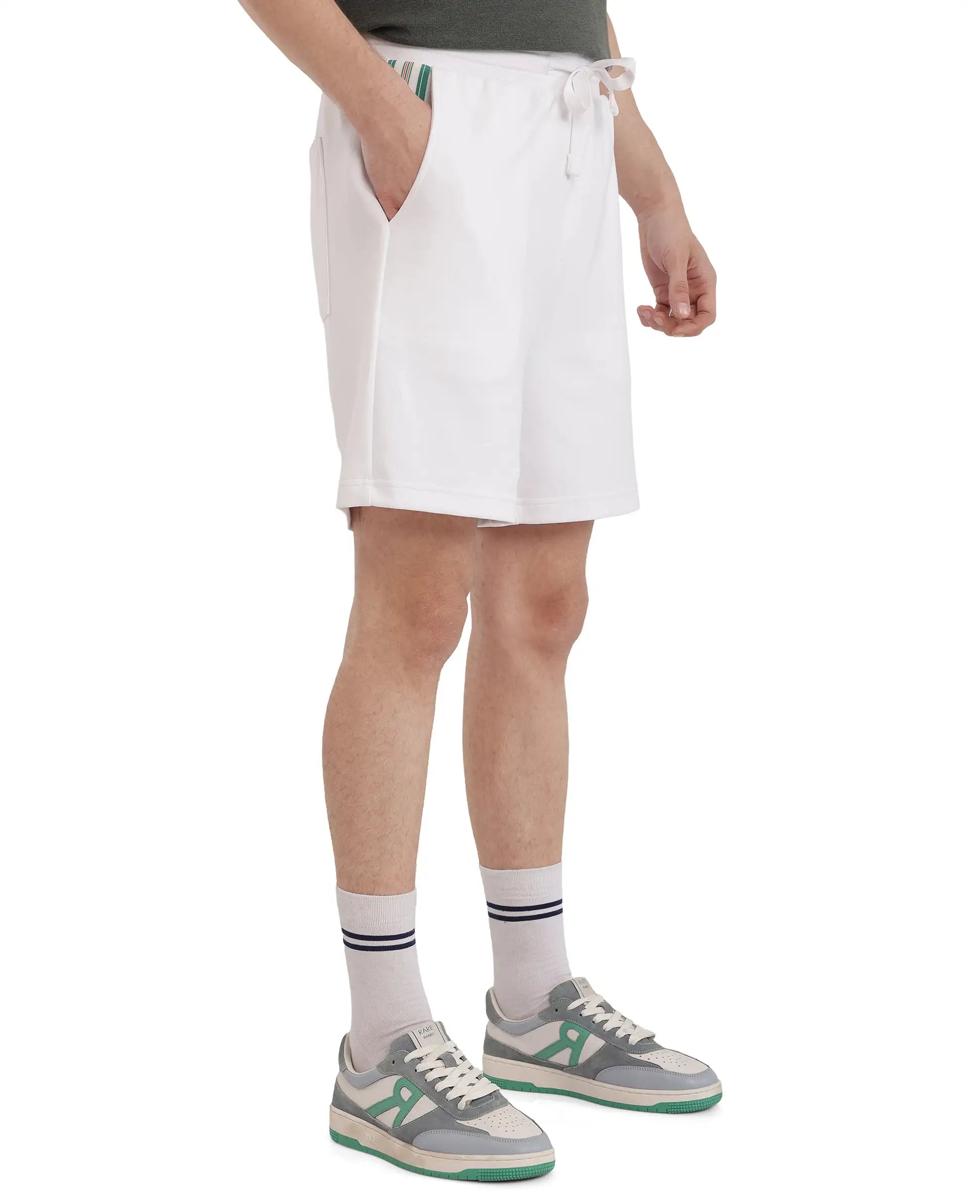 Rare Rabbit Men's Obl White Cotton Blend Plain Relaxed Fit Shorts