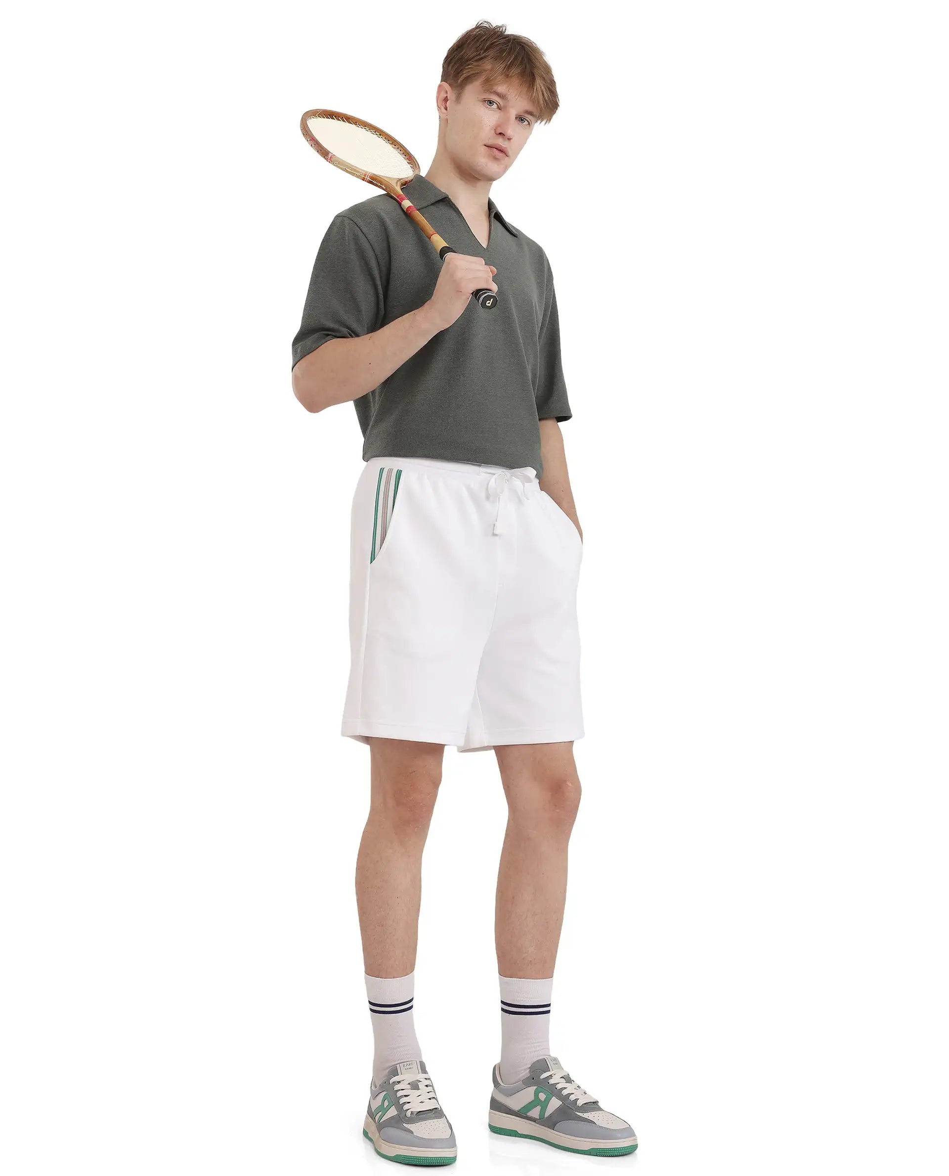 Rare Rabbit Men's Obl White Cotton Blend Plain Relaxed Fit Shorts