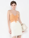 Women's Peach Self Design Shoulder Straps Acrylic Top
