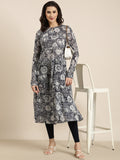 Women's Anarkali Navy Blue Floral Kurta