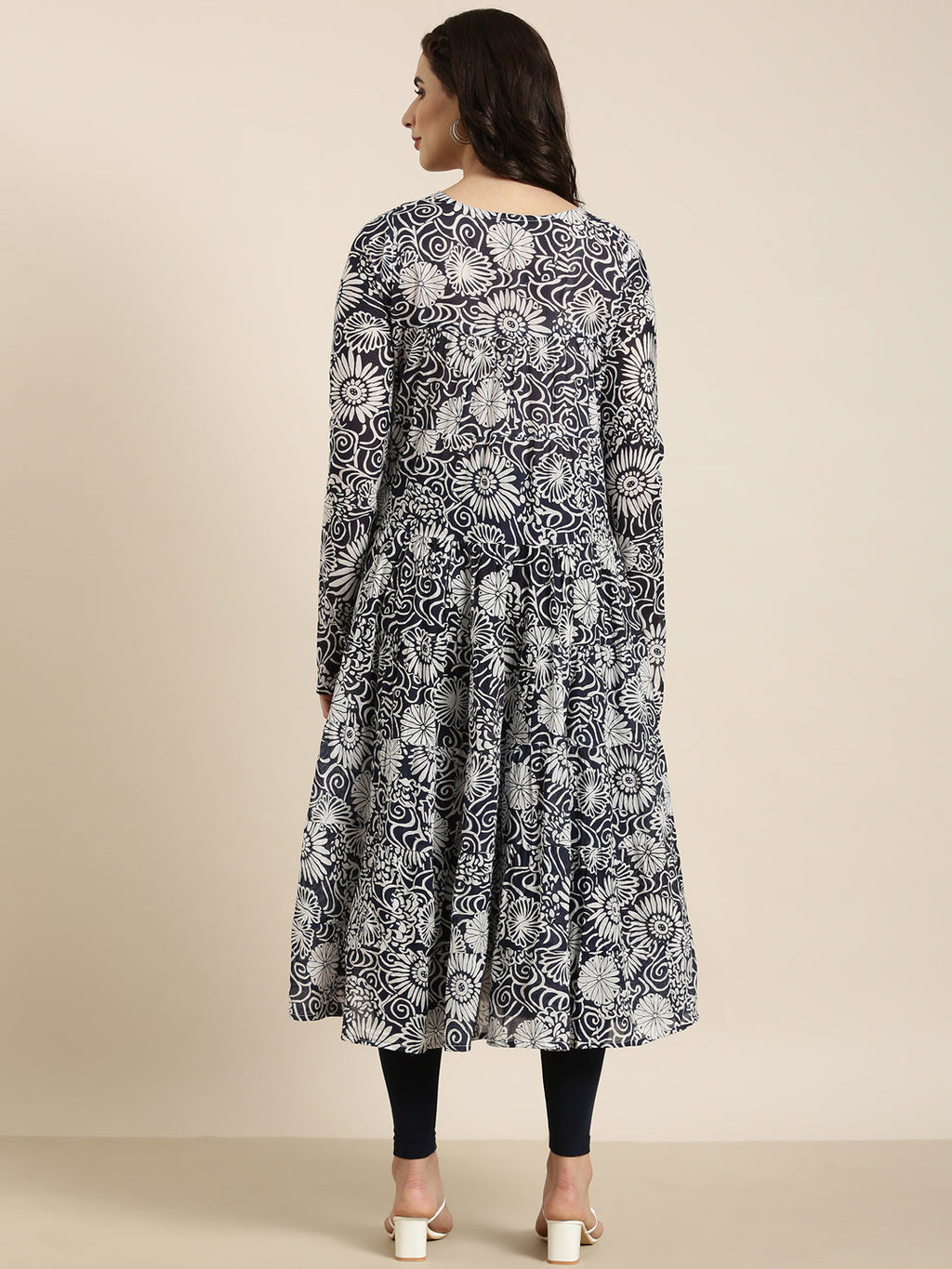 Women's Anarkali Navy Blue Floral Kurta