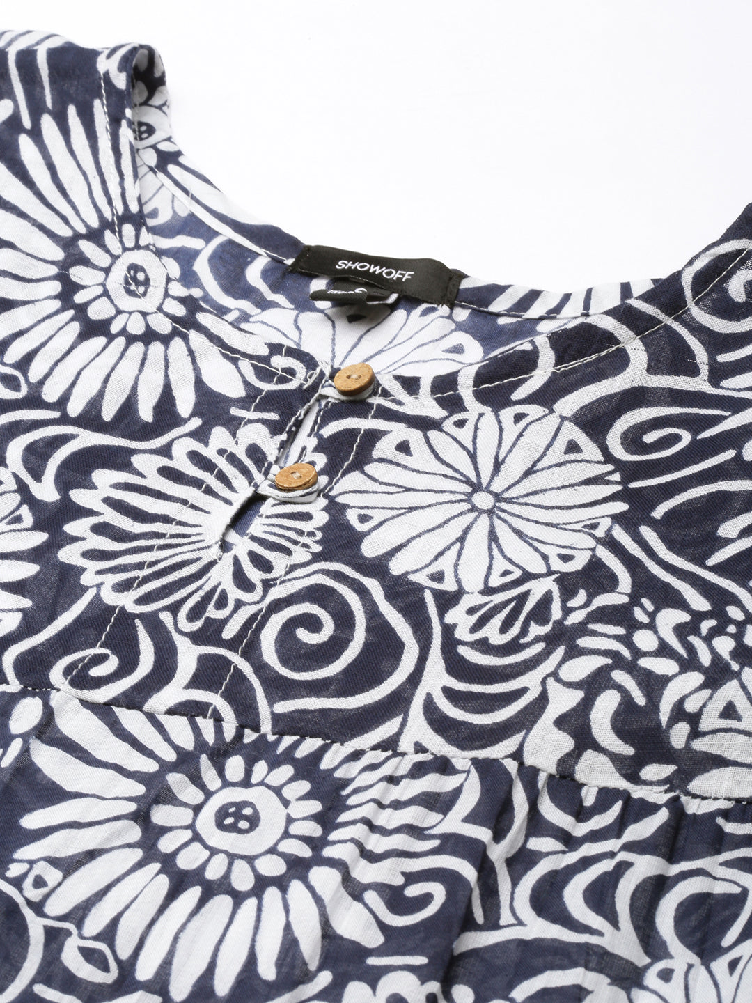 Women's Anarkali Navy Blue Floral Kurta