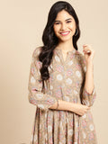 Women's Beige Printed Anarkali Kurta