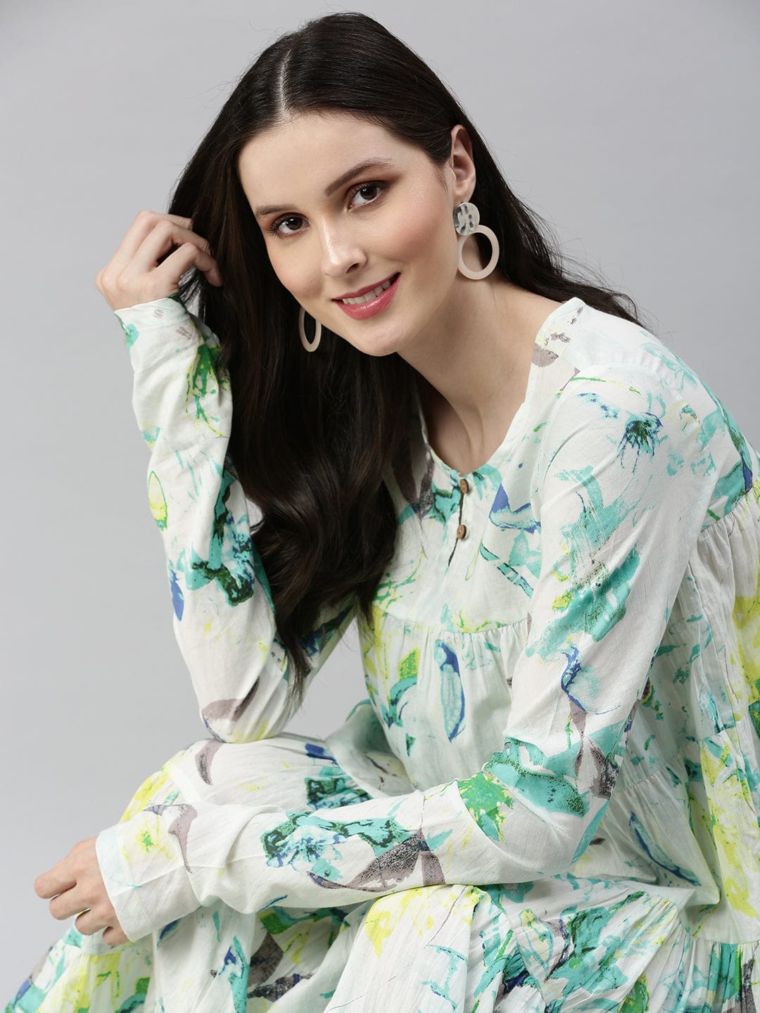 Women's Casual Printed Fit and Flare White Dress