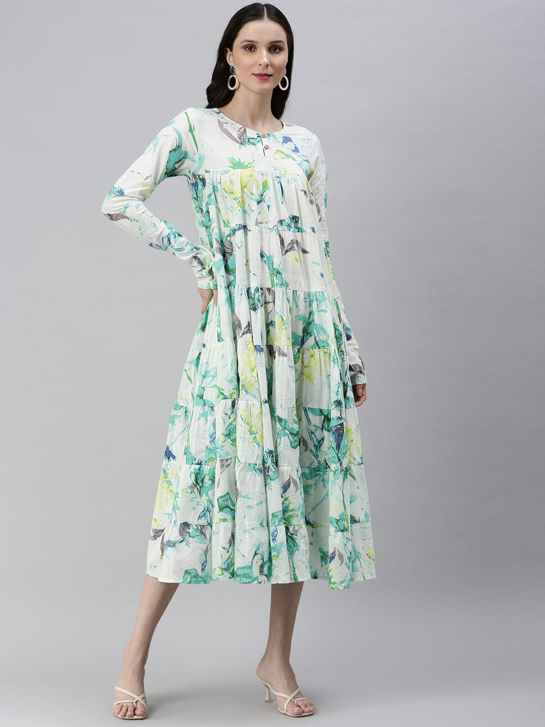Women's Casual Printed Fit and Flare White Dress