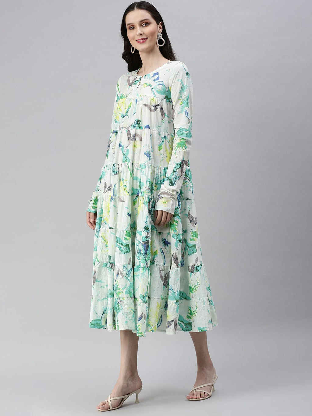 Women's Casual Printed Fit and Flare White Dress