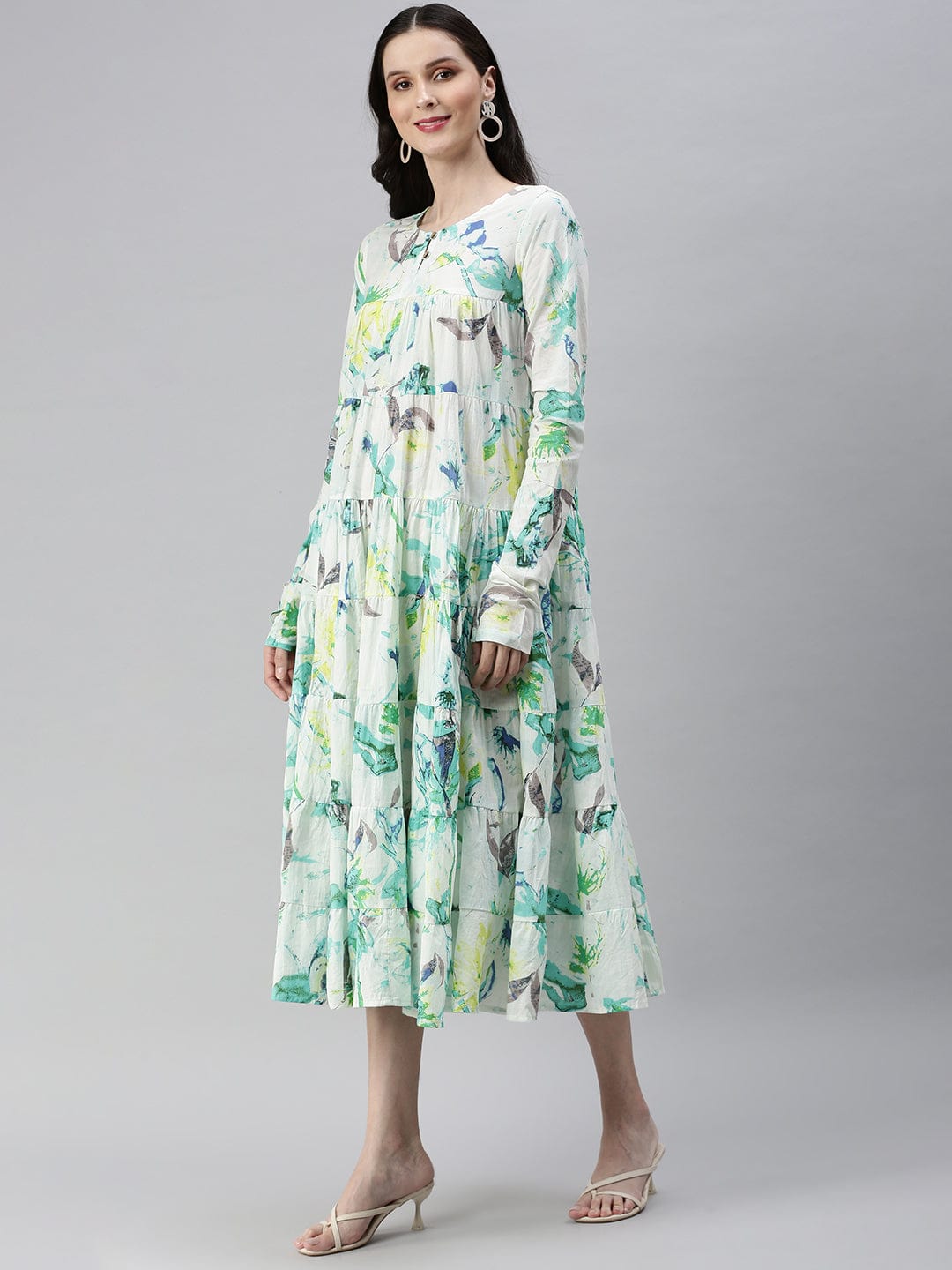 Women's Casual Printed Fit and Flare White Dress