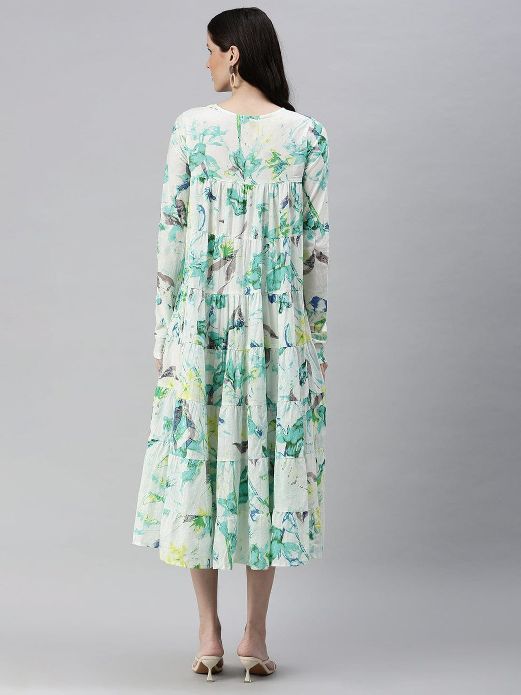 Women's Casual Printed Fit and Flare White Dress