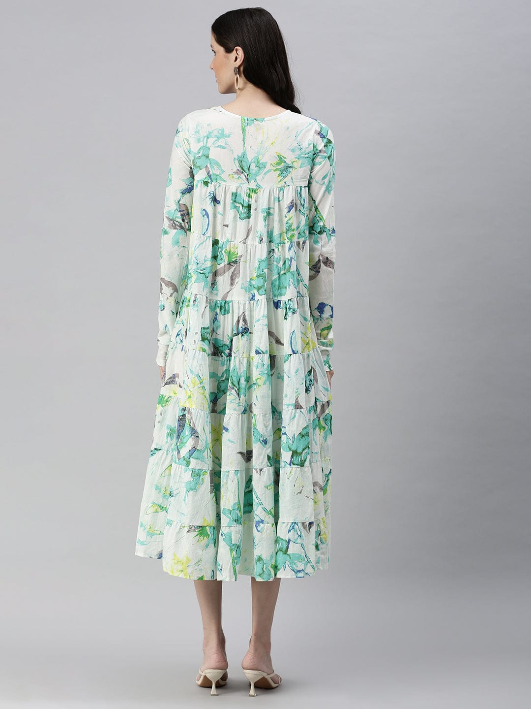 Women's Casual Printed Fit and Flare White Dress