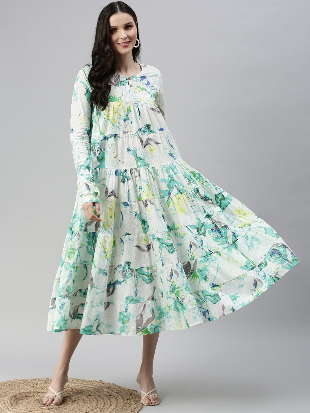 Women's Casual Printed Fit and Flare White Dress