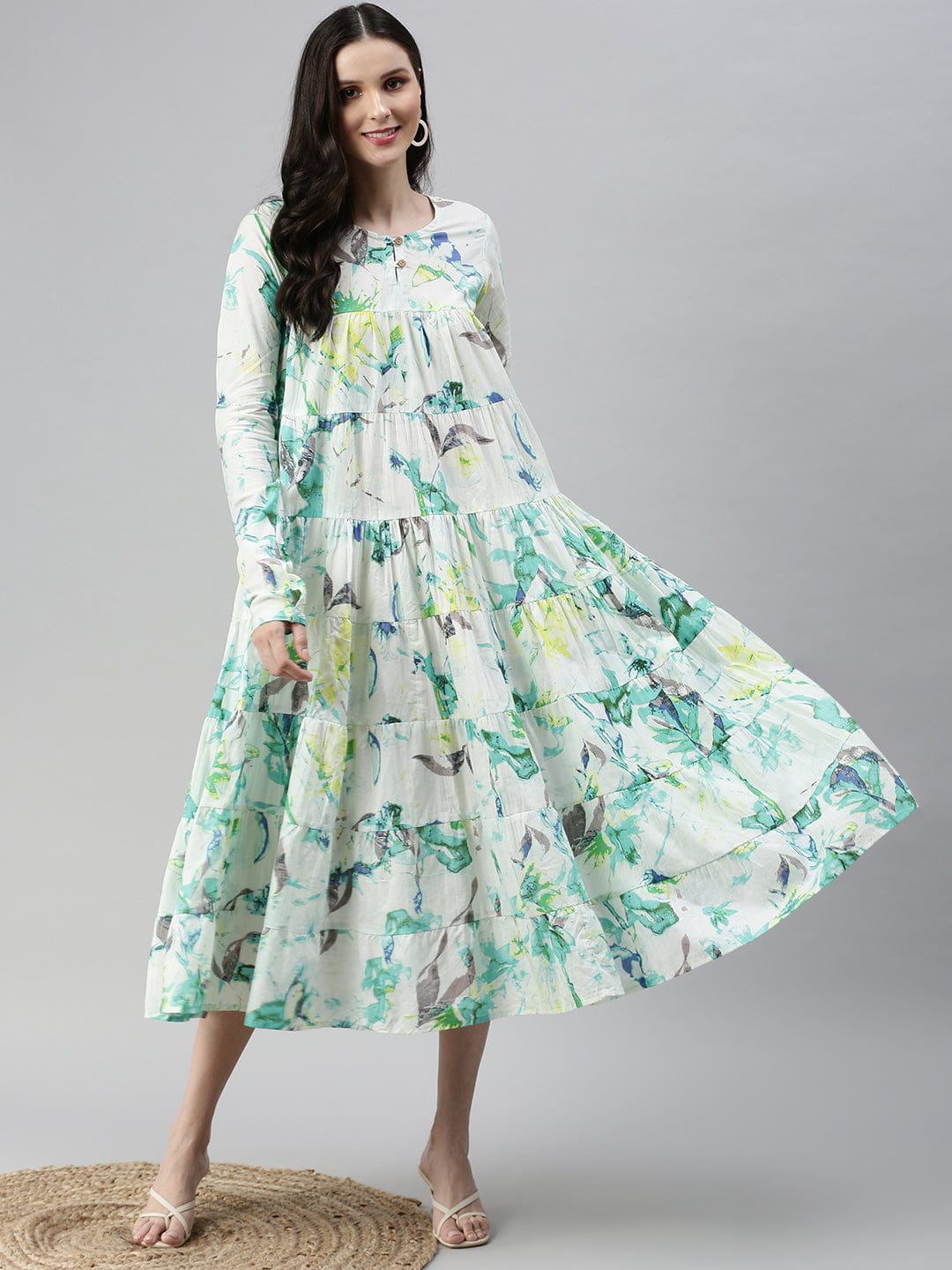 Women's Casual Printed Fit and Flare White Dress