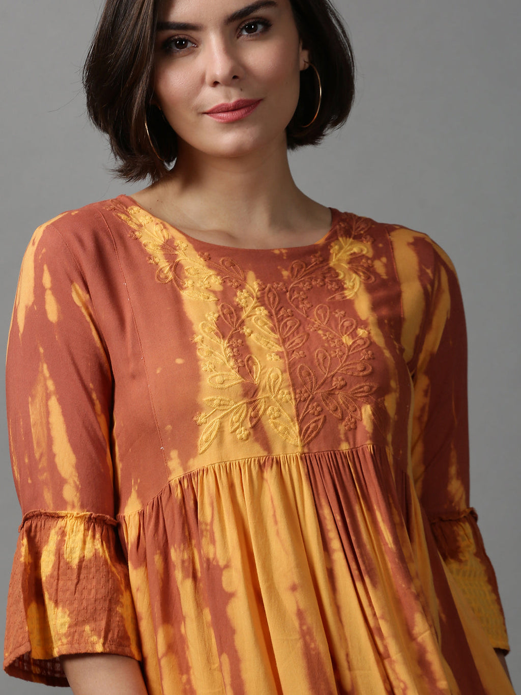 Women's Brown Tie and Dye Dyed Empire Dress